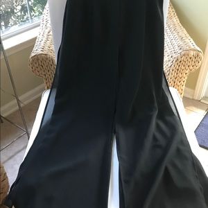 Pretty Black Evening Pants with Sheer Overlay